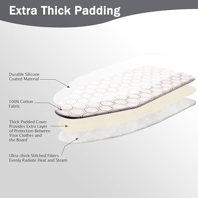 SheeChung Ironing Board Cover and Pad 18"x49",Wide Ironing Board Cover with Thick Scorch Resistant Padding,Silicone Coating,Hook and Loop Fastener Strap,Standard Iron Board Covers