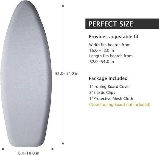 SheeChung Ironing Board Cover and Pad 18x54,Extra Thick Cotton Cover,Scorch and Stain Resistant Large Iron Board Cover with Padding,Wide Ironing Cover with Adjustable Fasteners and Velcro,Silver Grey
