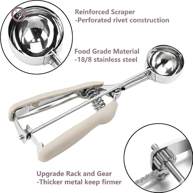 Ice Cream Scoop, 18/8 Stainless Steel Cookie Scoop, Cookie Scoops for Baking, 1.5 Tbsp/ 23ml/ 0.7 oz Cookie Dough Scoop, Ice Cream Scooper with Trigger Release, Cookie Scooper for Baking (#50 White)