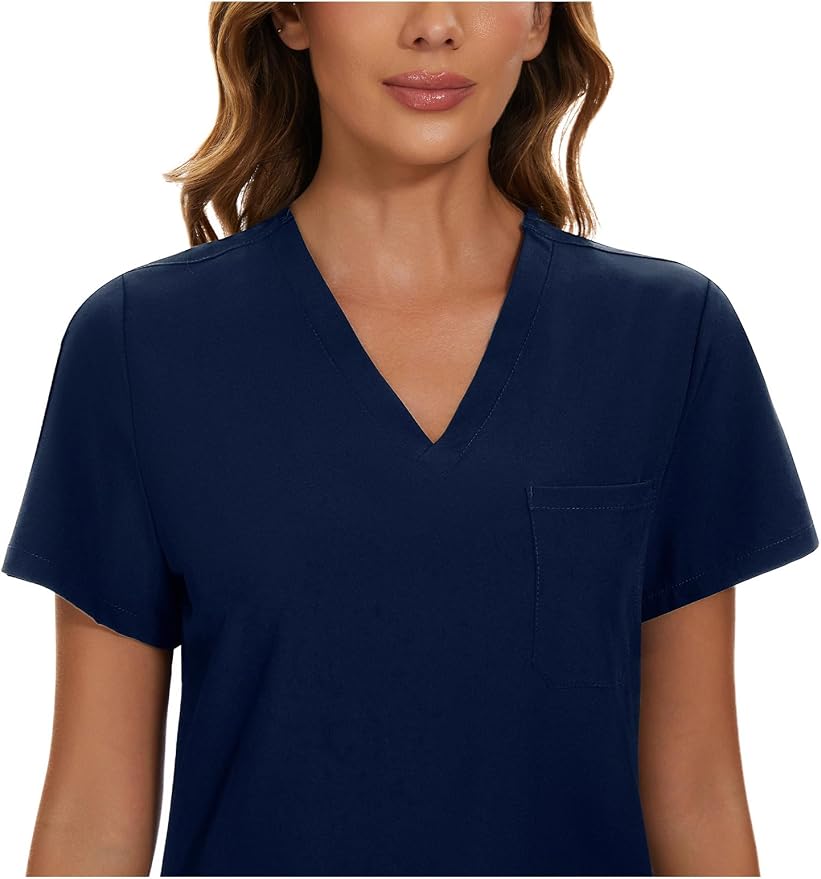 Scrubs Tops for Woman - Soft Stretch, V-Neck Tops | 3 Pockets, Side Split Design, Short Sleeve, Breathable & Lightweight Nursing Shirt, Easy-Care Fabric for All-Day Comfort
