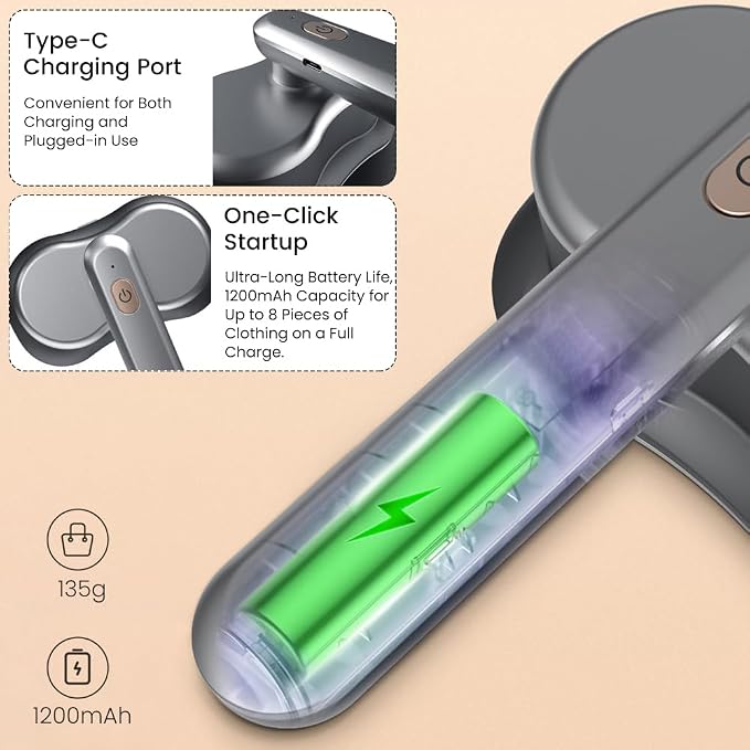 Fabric Shaver and Lint Remover, Sweater Defuzzer with 2 Double Shaving Head, 2 Replaceable Blades, Headle Rotation 90°，Battery Operated, Remove Clothes Fuzz, Lint Balls, Pills, Bobbles Gray