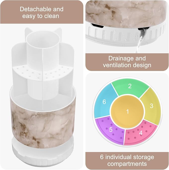 GFWARE Marble Toothbrush Holders - 360° Rotating Detachable 6 Slots Kids Electric Toothbrush and Toothpaste Holde for Bathroom Accessories Organization Countertop Vanity Sink Storage