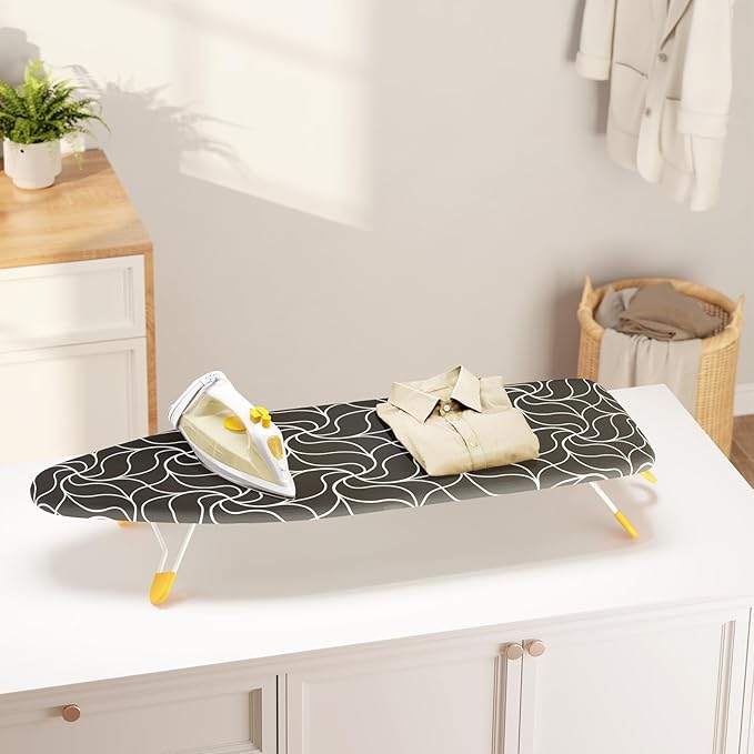 Small Ironing Board Tabletop, Table Top Iron Board Small with Mesh Metal Base, Mini Tabletop Ironing Boards Space Saving, Compact Table Top Iron Boards Small with Non-Slip Feet,12x38 Black