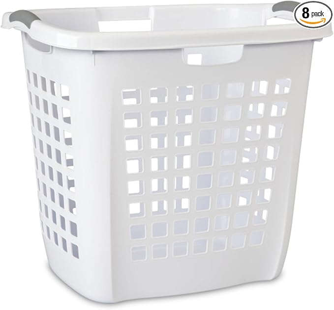Sterilite Ultra Easy Carry Laundry Hamper, Comfort Handles to Easily Carry Clothes Between the Bedroom and Laundry Room, Plastic, White, 8-Pack