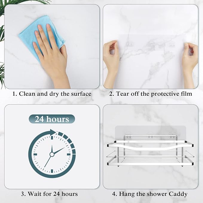 EAGMAK 2 Pack Transparent Shower Caddy Adhesive for Replacement, No Drilling , Soap Holder, Bathroom Storage Shelves and Kitchen Racks