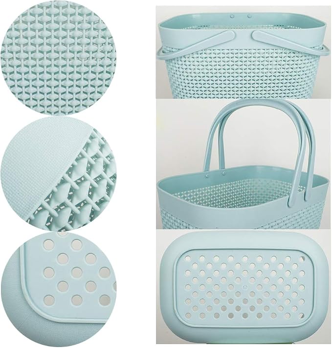 Plastic Protable Shower Caddy Basket, Storage Organizer with Handle, Blue | Bottom Drain Holes, Keep Dry, Sturdy and Durable, Easy to Carry for Bathroom, Kitchen, Dorm Room, RV, College