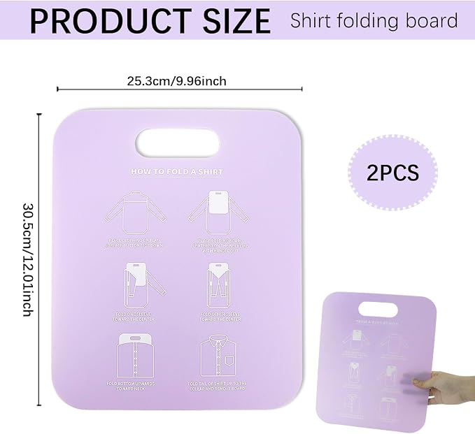 2Pcs Shirt Folding Board, Portable Clothes Folder, Plastic Laundry Folders for Travel