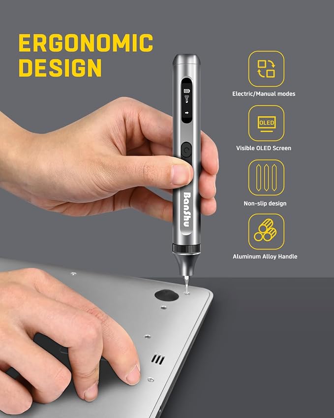 Banshu Electric Screwdriver, 52 in 1 Mini Electric Screwdriver Set with Metal Case, S2 Precision Bits, LED Light, Small Magnetic Professional Repair Tool Kit for Eyeglasses, Watch, PC, Laptop, Phone