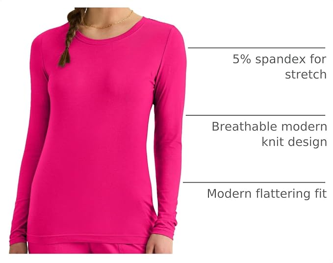 Healing Hands Underscrub Long Sleeve Women Knits Scrub Tops | Soft Cotton Blend Knit, Breathable Stretch Comfort, Machine Wash, Easy Care Fabric, Ideal For Layering Under Scrubs