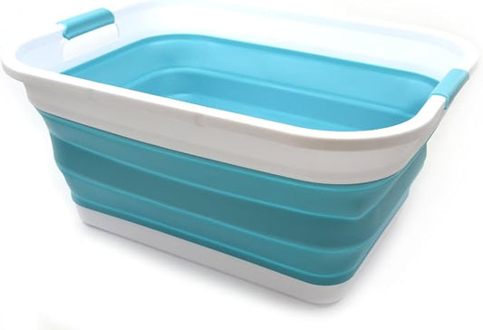 SAMMART 41L (10.8 gallon) Collapsible Plastic Laundry Basket-Foldable Pop Up Storage Container/Organizer-Portable Washing Tub-Space Saving, Water capacity: 32L (8.4 gallon) (Rectangular, Bright Blue)