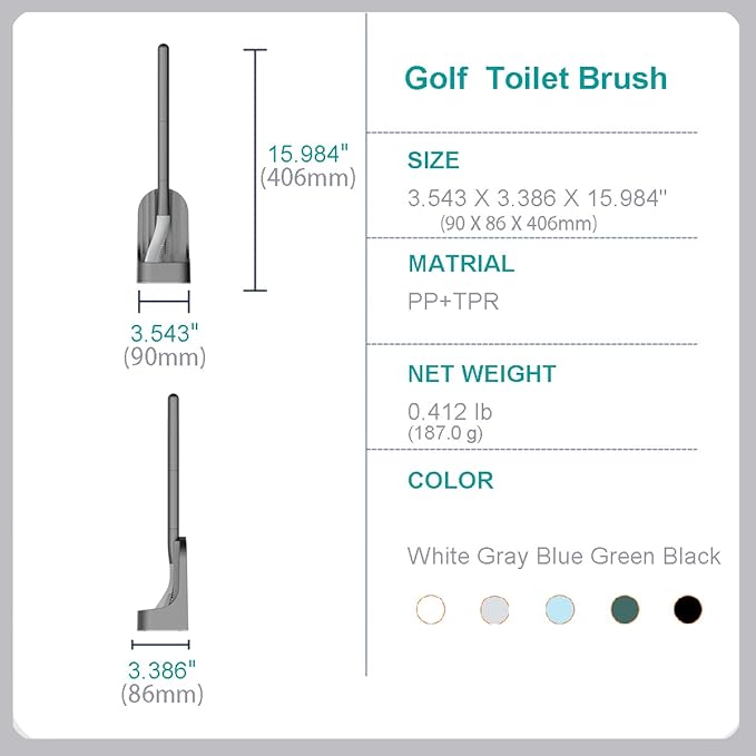 Toilet Brush, Long Handle Golf Toilet Brush with Holder 360° Deep Cleaning Flexible Silicone Toilet Cleaner Brush Wall Mounted for Bathroom (Black)
