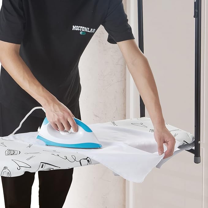 Seiritex Over the Door Ironing Board Cover 13 x 37 inch, Small Iron Board Cover w Heat Reflective 3 Layers Thick Padding with Hook and Loop Fasteners (White)