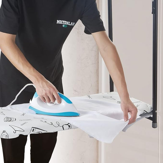 Seiritex Over the Door Ironing Board Cover 13 x 37 inch, Small Iron Board Cover w Heat Reflective 3 Layers Thick Padding with Hook and Loop Fasteners (White)