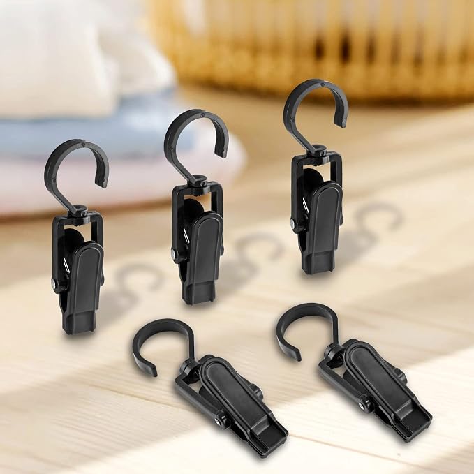 Jiozermi 10 PCS Laundry Hooks Clip, Plastic, Black | Super Strong, Swivel Hooks, For Clothing Store Home Office & Workshop