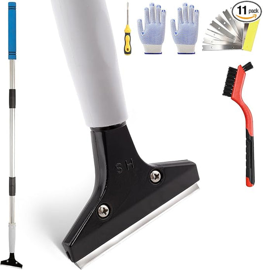 Floor Scraper Heavy Duty Long Handle,61in 4"Razor Blade Floor Scraper Adjustable with 10PCS Extra Metal Blades Paint Scraper for Cleaning Stickers Gum Glass Wall Tile Linoleum Stove Top