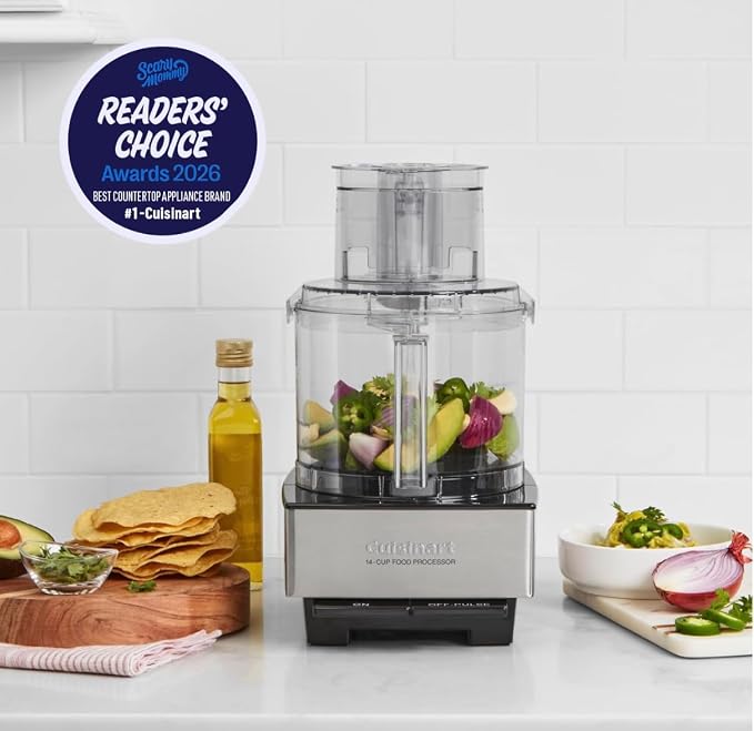 Cuisinart Food Processor, 14-Cup Vegetable Food Chopper for Mincing, Dicing, Shredding, Puree & Kneading Dough, 720-Watt Motor, Stainless Steel, DFP-14BCNY