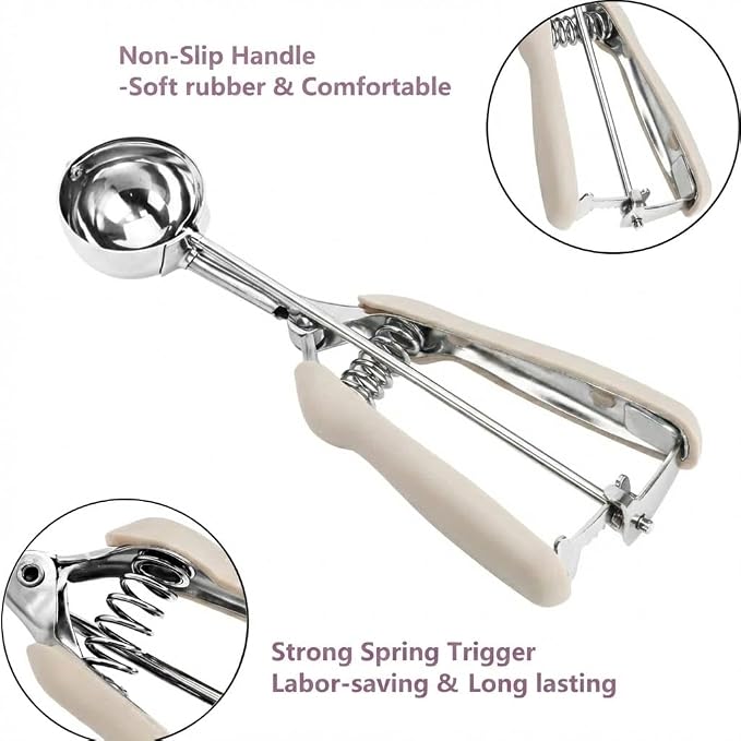 Cookie Scoop, 2Tsp/10ml/ 0.34oz Tbsp Cookie Scoops for Baking | 18/8 Stainless Steel Cookie Scooper, #100 Cookie Dough Scoop, Cookie Scooper for Baking with White Grip
