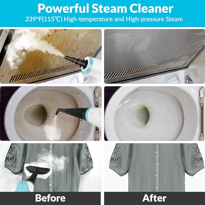 Handheld Pressurized Steam Cleaner with 12 pcs Accessories, Portable Steamer for Cleaning, Steam Cleaner for Home Use, Steamer for Cleaning Car, Furniture, Floor, Upholstery, Grout and Tile, Blue