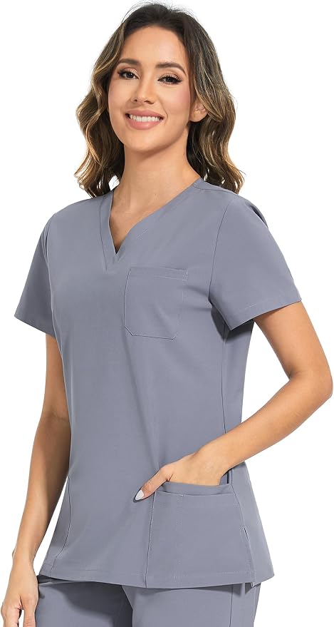Scrubs Tops for Woman - Soft Stretch, V-Neck Tops | 3 Pockets, Side Split Design, Short Sleeve, Breathable & Lightweight Nursing Shirt, Easy-Care Fabric for All-Day Comfort