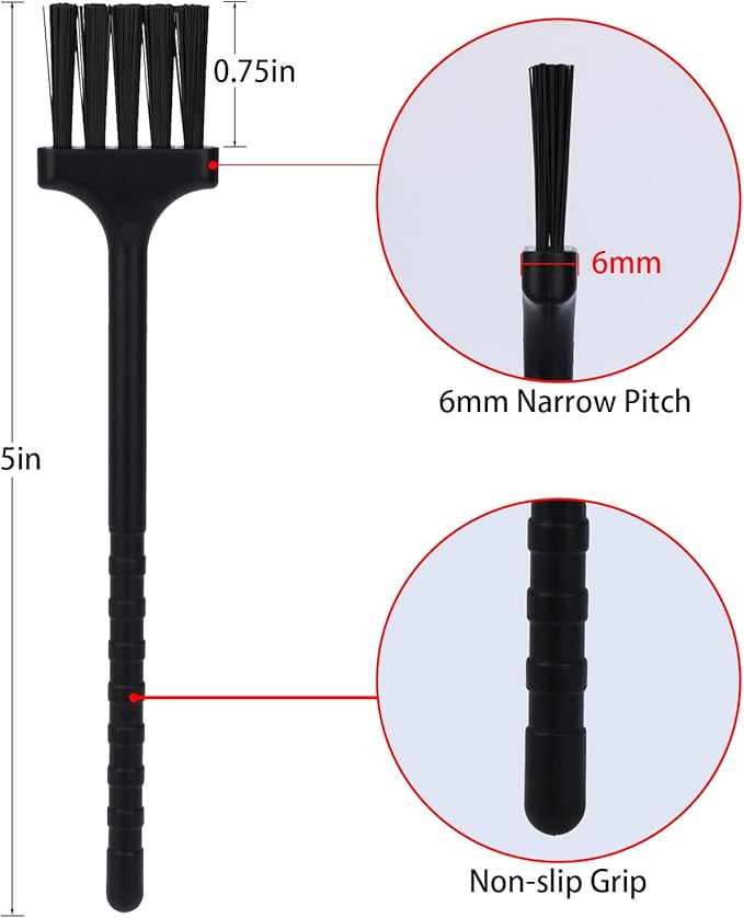 Detail Cleaning Brush 6-Pack, Nylon Bristle Tool for Grinders & Keyboards | 6-Pack, 5In PP Handle, 25mm Head, Nylon Bristles For Grinders, Keyboards, Shavers, Vents