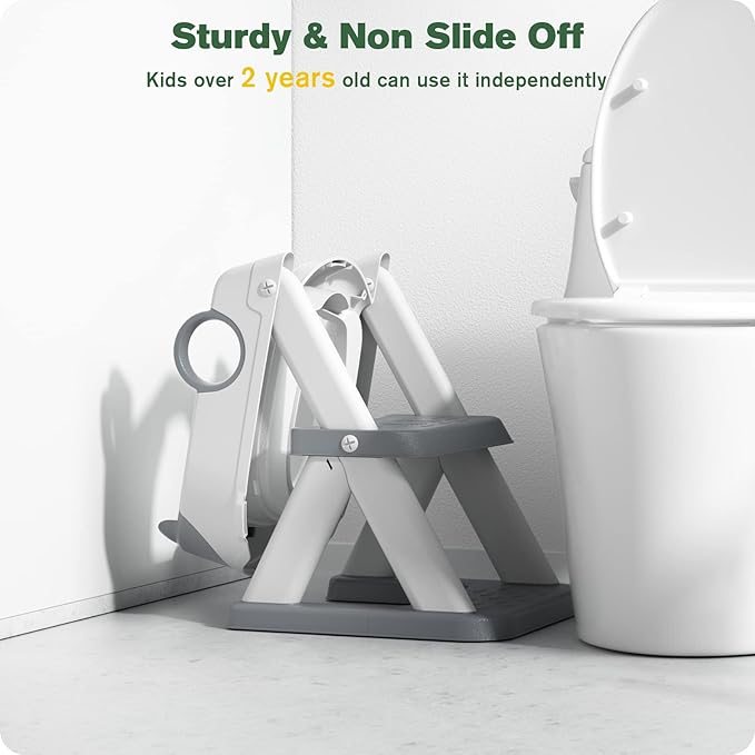 Potty Training Seat, Toddler Toilet Seat for Kids Boys Girls, 2 in1 Potty Training Toilet with Step Stool, 6 Adjustable Height, Splash Guard, Stable Triangular Anti-Slip Design(Grey)