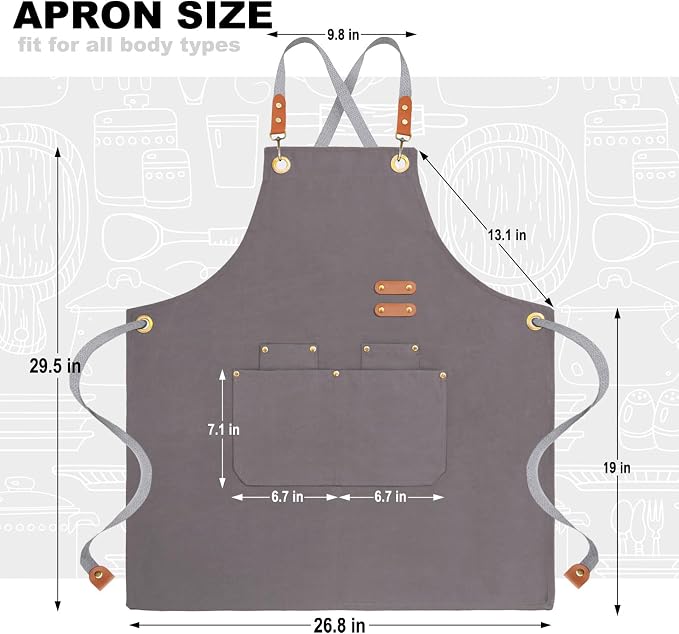 BeLuyi chef apron bib tool apron for man woman cross back straps with 4 pockets for kitchen cooking gardening baking working