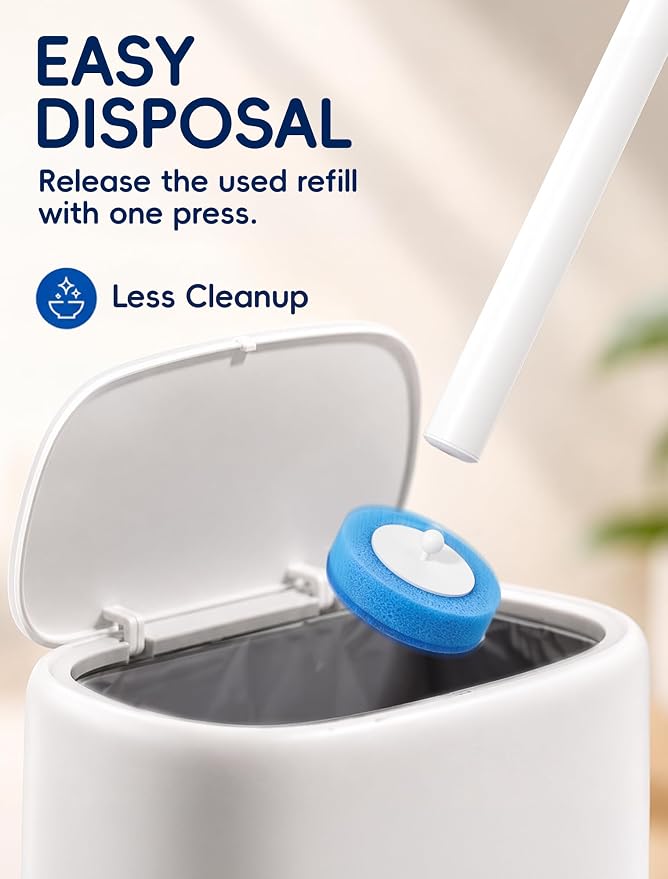 Disposable Toilet Brush Wand System, Toilet Bowl Cleaning Wand Kit with Disposable Refill Heads and Press Button Handle, for Daily Bathroom Cleaning 1 Wand and 14 Refill Heads