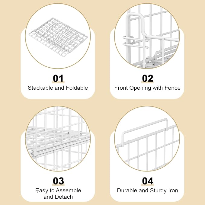 4-Tier Stackable Closet Organizers and Storage Basket - Foldable Closet Shelf Organizer System, Sturdy Metal Space-Saving Clothes Storage Bins for Wardrobe, White