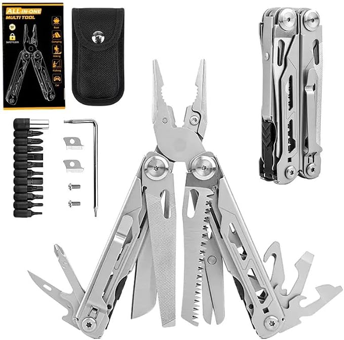 Multitool with Pocket Knife,28-in-1 Stainless Steel Needle Nose Pliers
