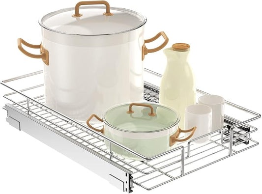 LOVMOR Pull Out Cabinet Organizer 14"W x 21"D, Kitchen Cabinet Pull Out Shelves Slide Out Storage