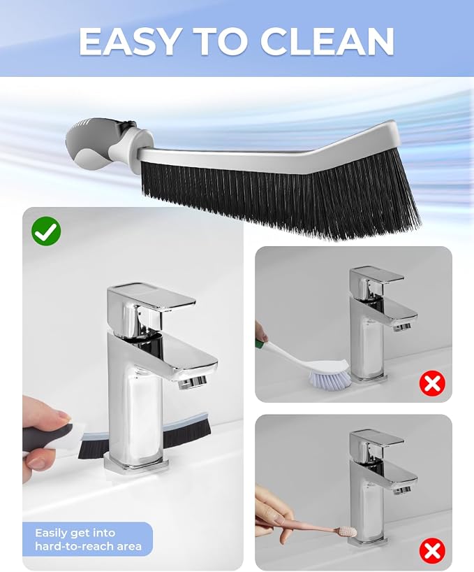 CLEANGOR Crevice Cleaning Brushes, Scrub Brushes for Hard to Reach Space | Home Essentials, Cleaning Supplies, Cleaning Tools for Household Use, Bathroom, Shower, Kitchen, Toilet, Window (3, Black)