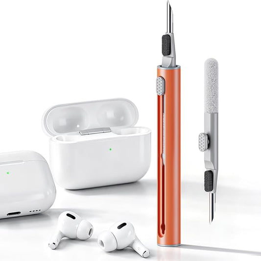 Hyashee Cleaner Kit for Airpods Pro 1 2 3 Multi-Function Cleaning Pen with Soft Brush Flocking Sponge for Bluetooth Earphones Case Cleaning Tools (Orange)