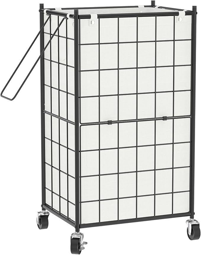 WOWLIVE Rolling Laundry Basket, Metal Wire Frame Laundry Hamper with Wheels | Hamper with Removable Bag, 100L Dirty Clothes Hamper Organizer Dorm Room Storage for Bedroom, Bathroom, Black and White