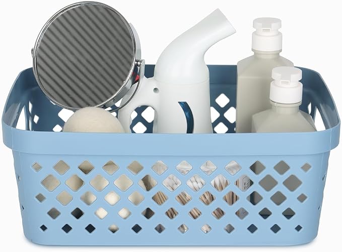 Glad Plastic Storage Basket Set, Value Pack of 6 | Open Storage Bins for Shelves, Bathroom, Pantry, Closet | Nesting Organizer Boxes with Handles, 2 Gallon, Marina Blue