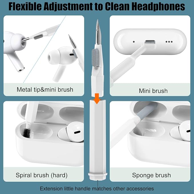 VICHYIE 20 in 1 Multifunctional Cleaner Kit for Electronic Devices (White) | Keyboard Cleaning Brush, Headphones Cleaner Kit for AirPods, Multi-Tool for Cleaning Laptop, Earbuds, Camera, Cellphones