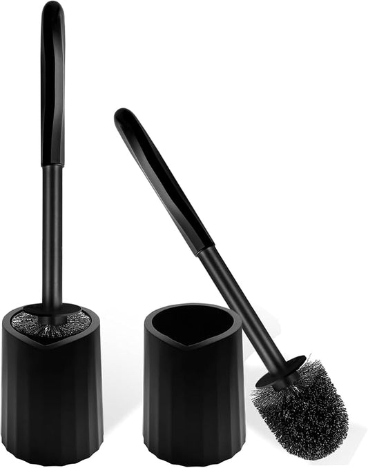 Toilet Brush and Holder Set, 2 Pack Toilet Bowl Brush with Long Non-Slip Handle, Deep Toilet Cleaner Brush, Toilet Scrubber, Black