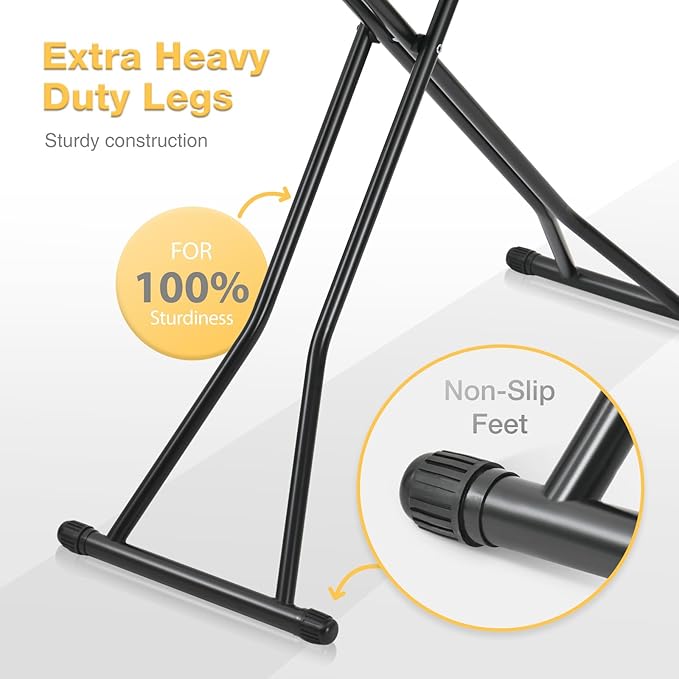 APEXCHASER Foldable Ironing Board Full Size, Iron Board with Heat Resistant Cover, Iron and Ironing Boards Set with 7-Lever Height Adjustable, Iron Table Stand with Non-Slip Metal Legs 14x54, Grey