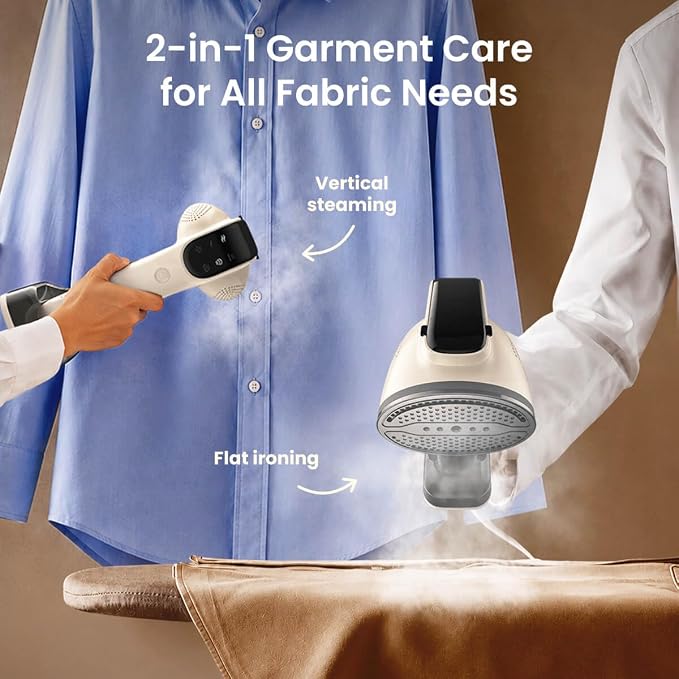 86lux Vacuum Steamer for Clothes, Handheld Travel Garment Steamer, Beige | 340ml Large Water Tank,3800Pa Suction, Fast Heat-Up 2-in-1 Steam Iron Wrinkle Remover for Travel, Shirts & Delicates