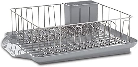Farberware Classic 3-Piece Dish Drying Rack Set, Gray - Rust-Resistant Dish Rack for Kitchen Counter with Self-Draining Board and Flatware Caddy