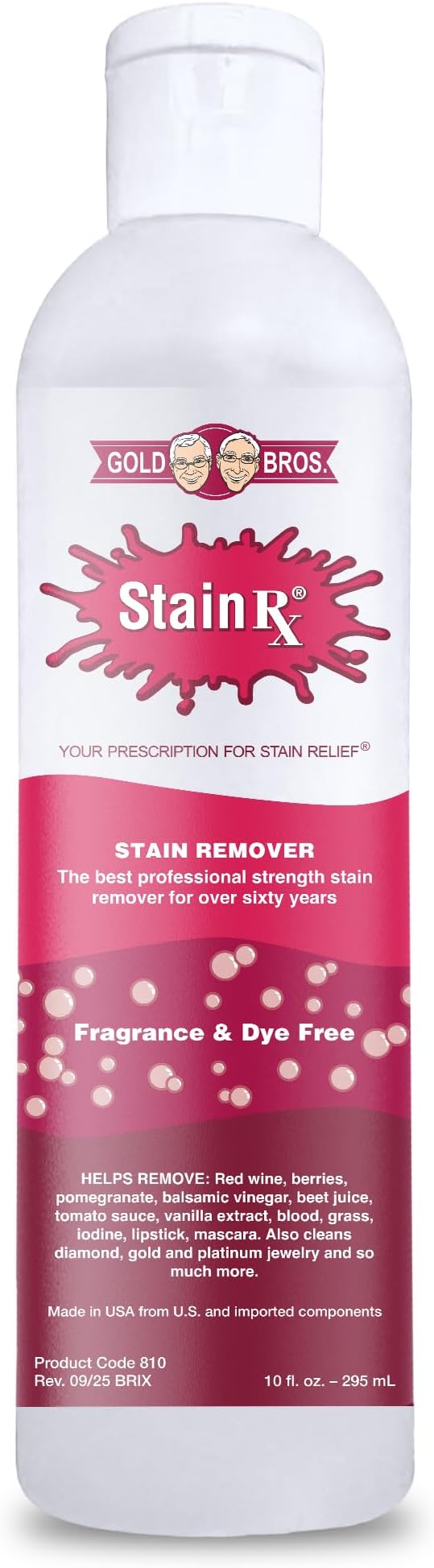 Stain Remover, Effectively Eliminates Stains Made in USA, 10 oz | Wine, Berries & Blood on Fabrics, Carpets, Upholstery & Jewelry, Dye-Free, Free from Bleach, Peroxides & Phosphates