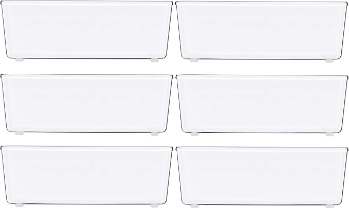 Simple Houseware Clear Desk Drawer Organizer, 3.25"x 6.25", 6 Packs | For Desk, Office, Bathroom, Makeup, and Craft Storage