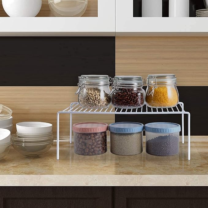 Redrubbit Medium (13 x 9. 4 Inch) Cabinet Storage Shelf Rack, Rustproof Kitchen Counter and Cabinet Shelf, Storage Rack Organizer for Kitchen, Fridge, Cabinet, Bathroom, Set of 4