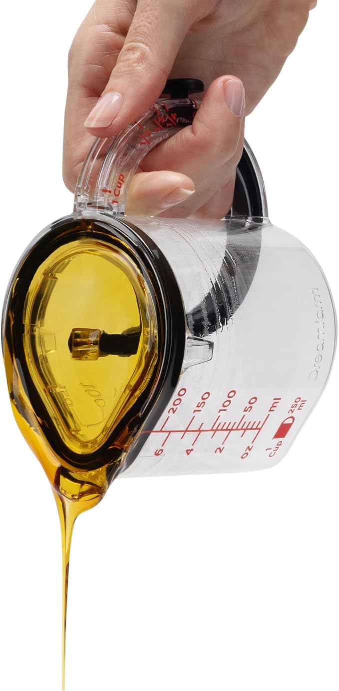 Dreamfarm Upcup All-in-1 Adjustable Measuring Cup, Metric & Imperial Measurements up to 1 Cup - Black/Clear | Measures dry and liquid ingredients and scrapes itself clean, easy-to-read metric and imperial measurements, microwave safe
