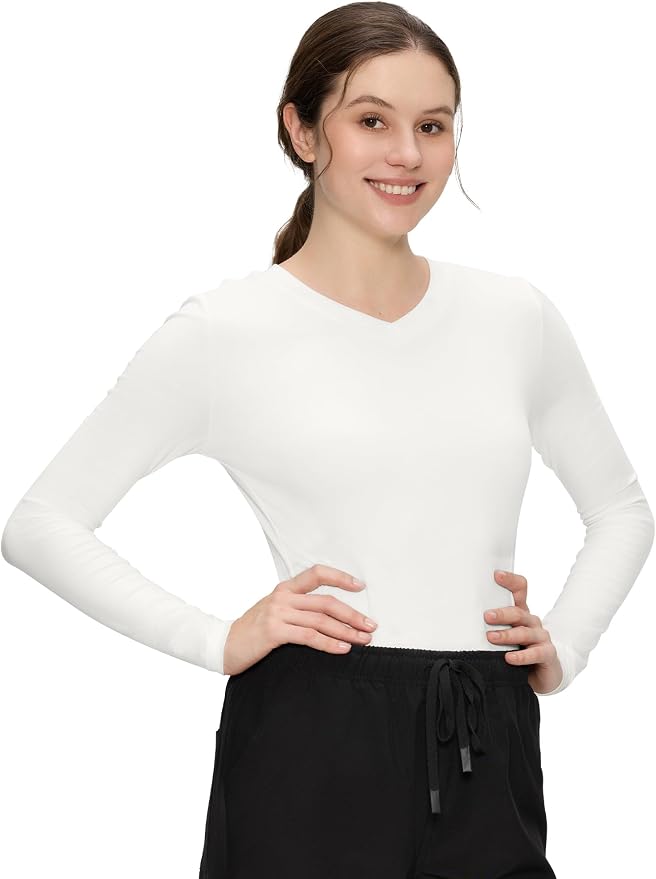 COZYFIT Women’s Underscrub Tee, V-Neck Long Sleeve Undershirt | Soft & Easy Care Fabric, Slim Fit, Smooth Touch, Comfort V-Neck Tee, Machine Wash, Multiple Sizes for Choose