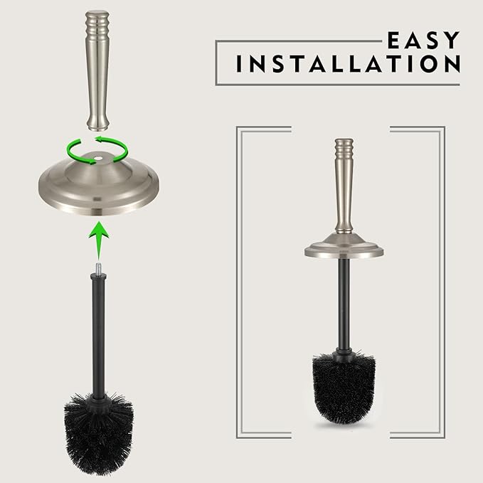 Stain Nickel Toilet Brush and Holder Set, Stainless Steel Toilet Brush for Bathroom,Heavy Duty Silver Toilet Bowl Brush,Deep Cleaning Modern Toilet Cleaner Brush -Space Saving, Covered Brush
