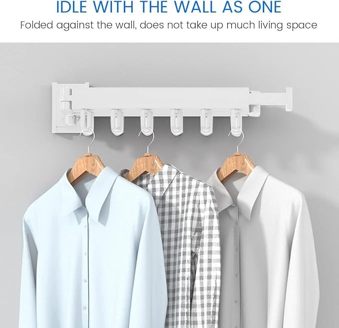 HYGRAD BUILT TO SURVIVE Clothes Drying Rack Wall Mounted Clothes Drying Airer Rack, Retractable Fold Away Laundry Drying Rack Outdoor & Indoor Neat Formal Drying Rack (Three Rod - 114cm Long (WHITE))