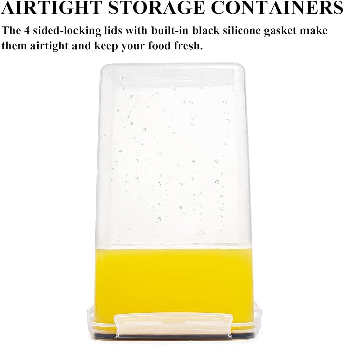 Wildone Extra Large Tall Airtight Food Storage Containers 6.5L/ 5.9QT, Plastic BPA Free Kitchen Pantry Storage Containers 4 Pieces for Flour, Sugar, Rice, with 20 Labels & 1 Marker, Black