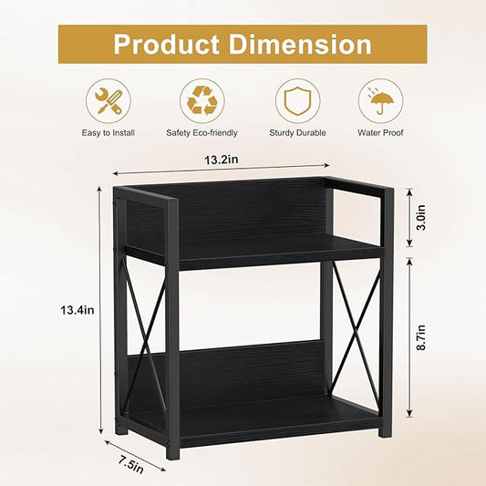 Giikin Countertop Organizer, 2 Tier Coffee Station Organizer for Desktop, Wood Counter Shelf Spice Rack for Kitchen (Black, M)