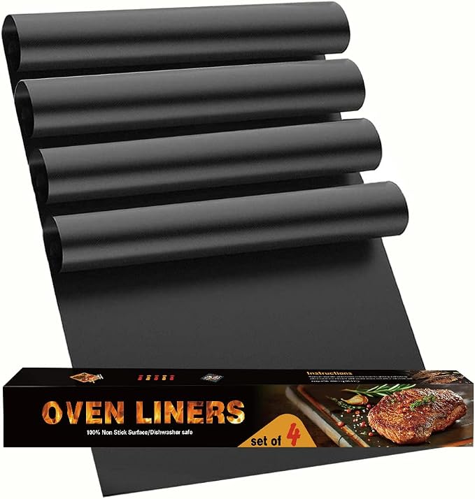 Oven Liners for Bottom, 4 PACK Large Thick Heavy Duty 100% Non-stick Reusable Teflon Mat, Baking Mat for Electric, Gas, Toaster Ovens, Grills, Kitchen Friendly Cooking Accessory, 16.25 x 23inches