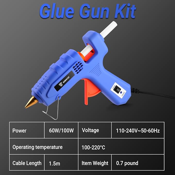 Hot Glue Gun Full Size: DEKOPRO 60/100Watt Dual Temp Hot Glue Gun Kit with 25 Glue Sticks, Organize Storage Case, Heavy Duty Heat Glue Gun Tool Set for Home Repair, Art & Crafts, DIY Blue